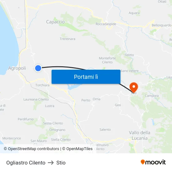Ogliastro Cilento to Stio map