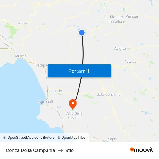 Conza Della Campania to Stio map
