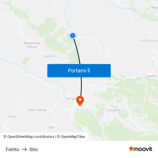 Felitto to Stio map