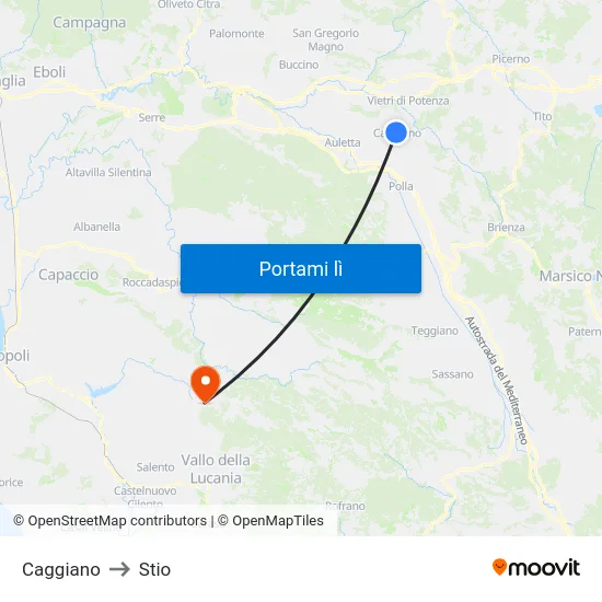 Caggiano to Stio map