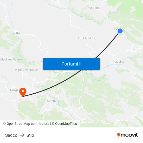 Sacco to Stio map