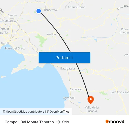 Campoli Del Monte Taburno to Stio map