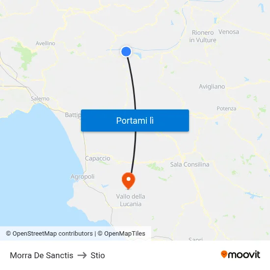 Morra De Sanctis to Stio map