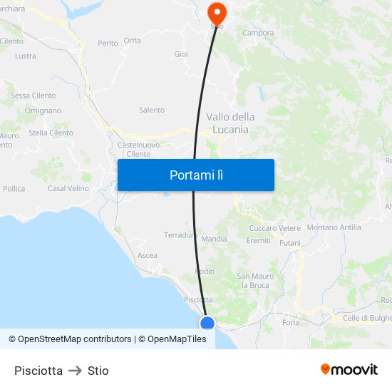 Pisciotta to Stio map
