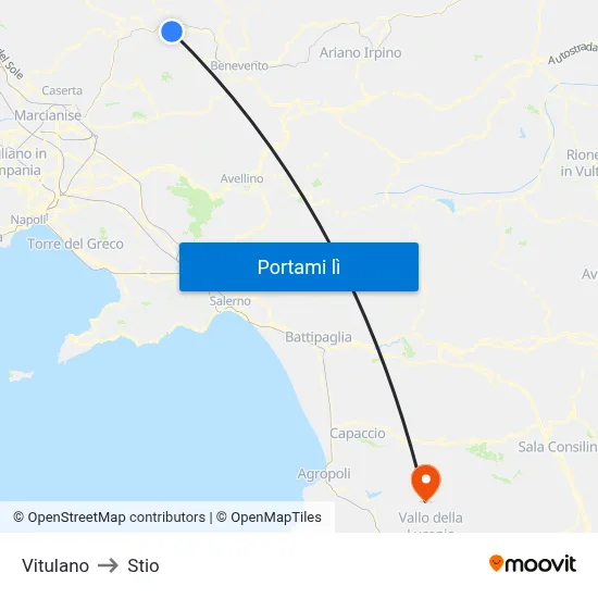 Vitulano to Stio map