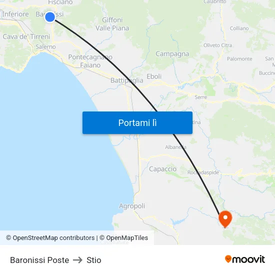 Baronissi Poste to Stio map