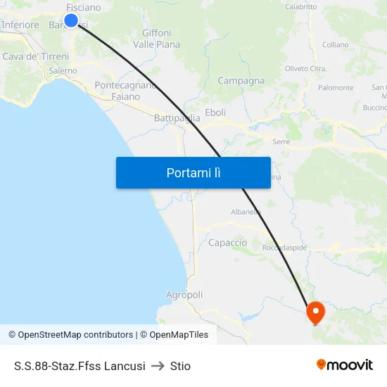 S.S.88-Staz.Ffss Lancusi to Stio map