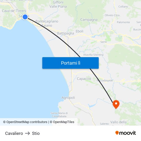Cavaliero to Stio map