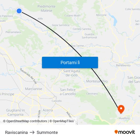 Raviscanina to Summonte map