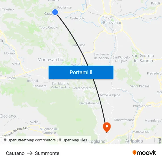 Cautano to Summonte map