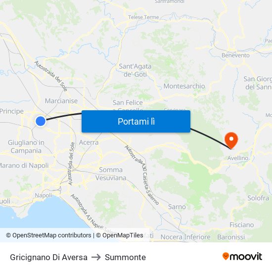 Gricignano Di Aversa to Summonte map