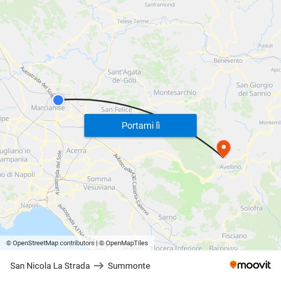 San Nicola La Strada to Summonte map
