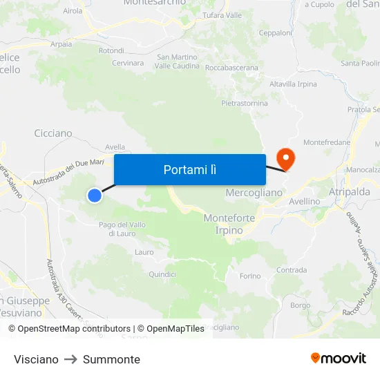 Visciano to Summonte map