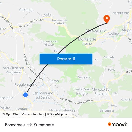 Boscoreale to Summonte map