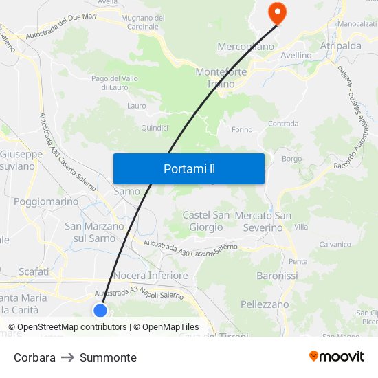 Corbara to Summonte map