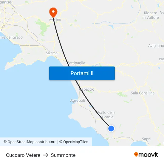 Cuccaro Vetere to Summonte map