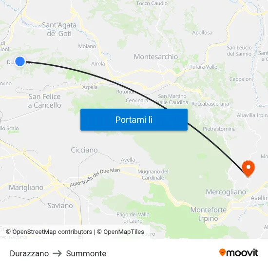 Durazzano to Summonte map