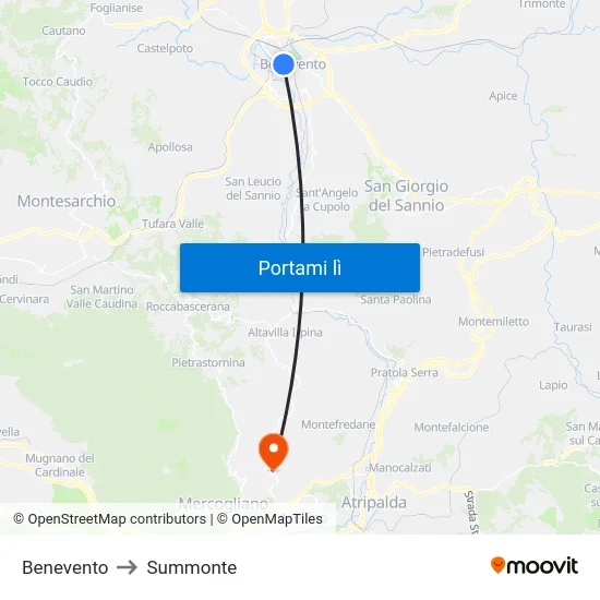 Benevento to Summonte map