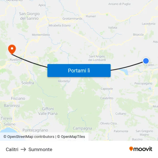 Calitri to Summonte map