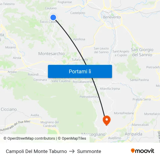 Campoli Del Monte Taburno to Summonte map