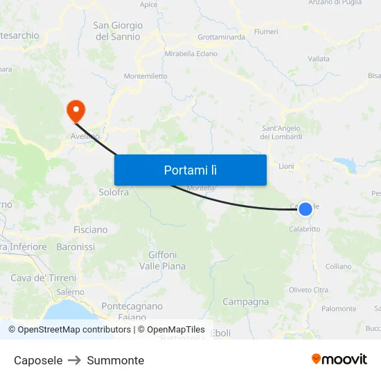 Caposele to Summonte map