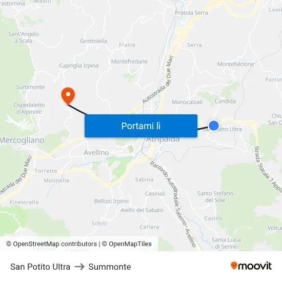 San Potito Ultra to Summonte map