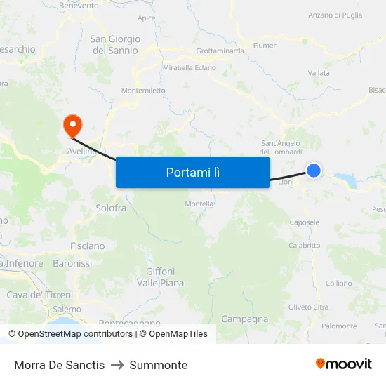 Morra De Sanctis to Summonte map