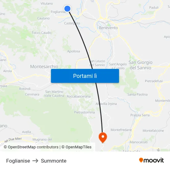 Foglianise to Summonte map