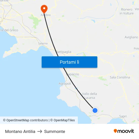 Montano Antilia to Summonte map