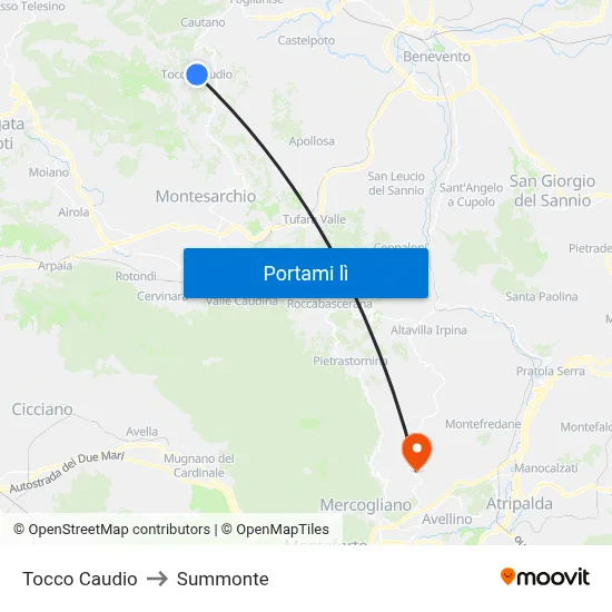 Tocco Caudio to Summonte map