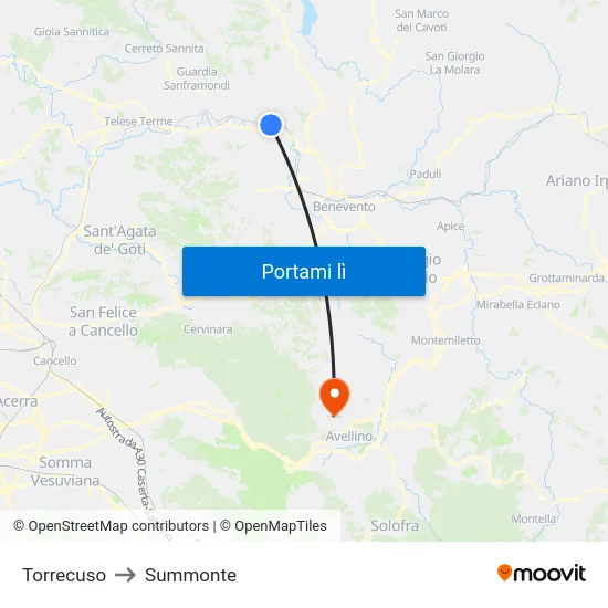 Torrecuso to Summonte map