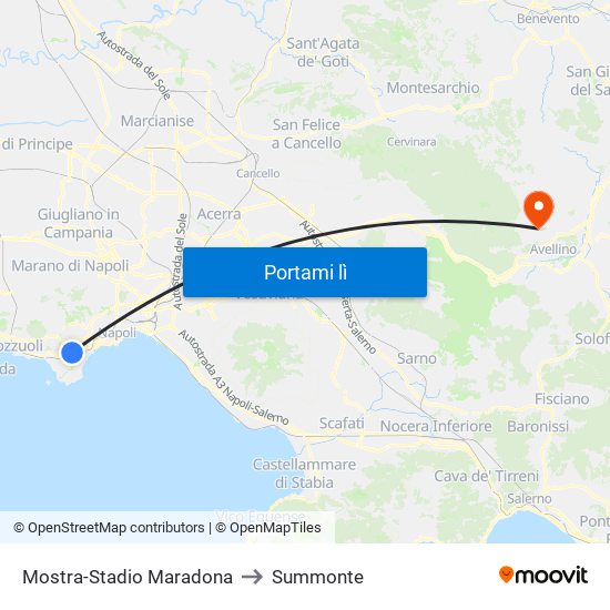 Mostra-Stadio Maradona to Summonte map