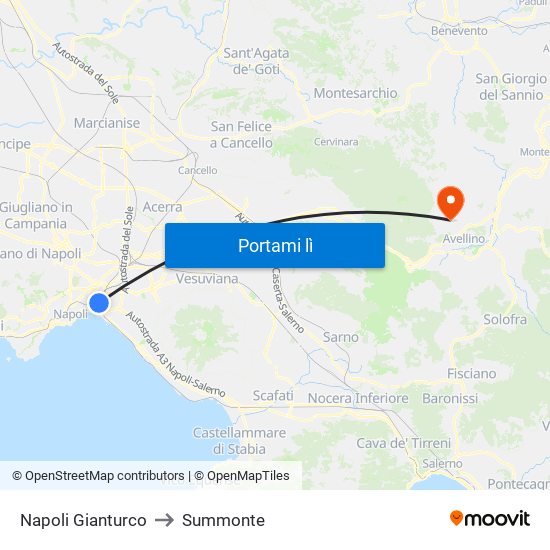 Napoli Gianturco to Summonte map