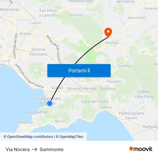 Via Nocera to Summonte map