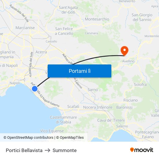 Portici Bellavista to Summonte map