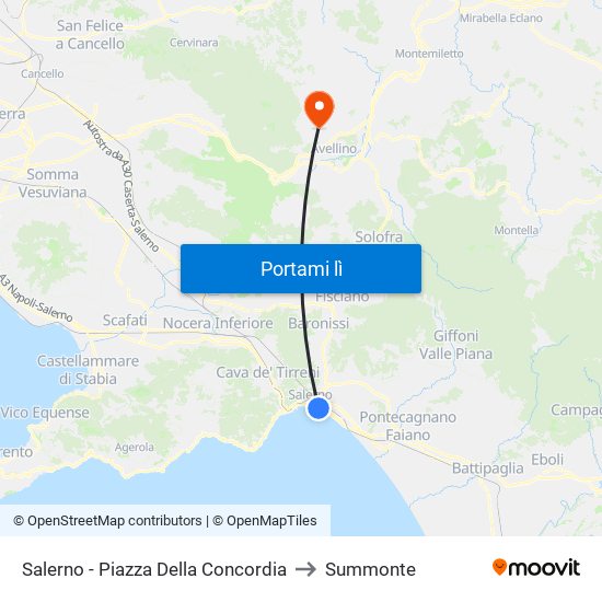 Salerno - Piazza Della Concordia to Summonte map