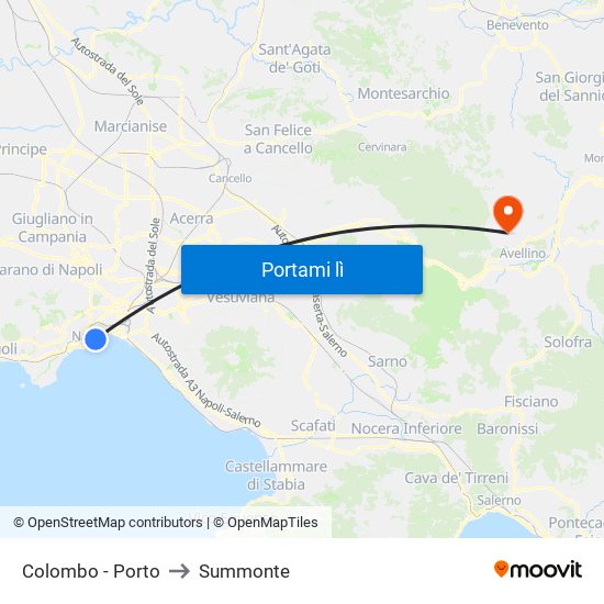 Colombo - Porto to Summonte map