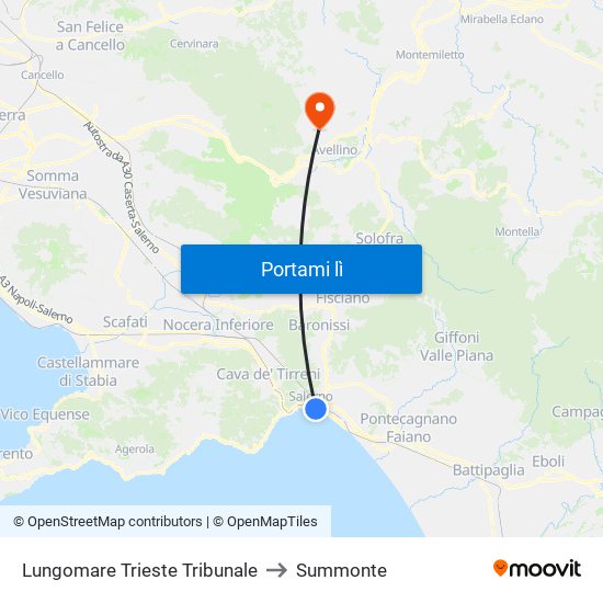 Lungomare Trieste Tribunale to Summonte map