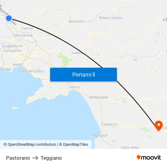 Pastorano to Teggiano map