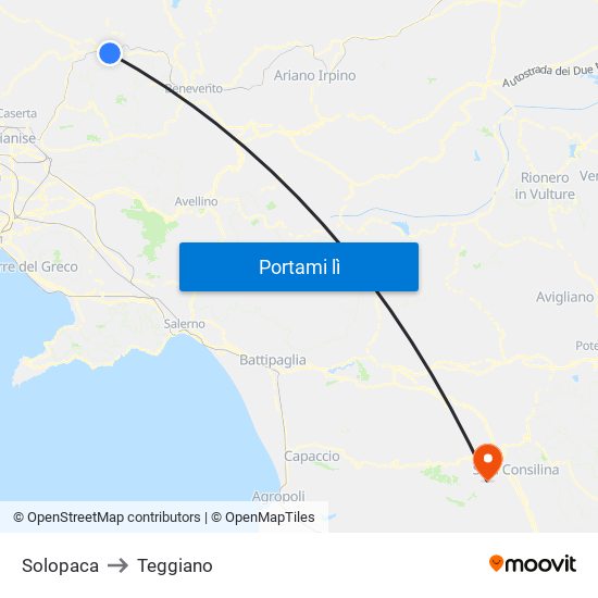 Solopaca to Teggiano map