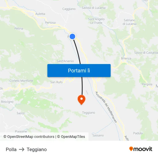 Polla to Teggiano map