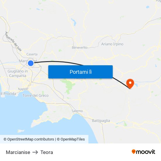 Marcianise to Teora map