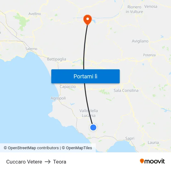 Cuccaro Vetere to Teora map