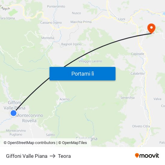 Giffoni Valle Piana to Teora map