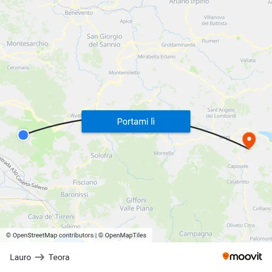 Lauro to Teora map