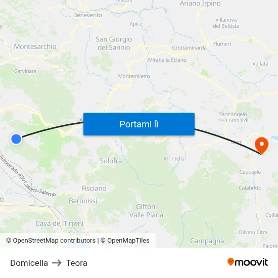 Domicella to Teora map