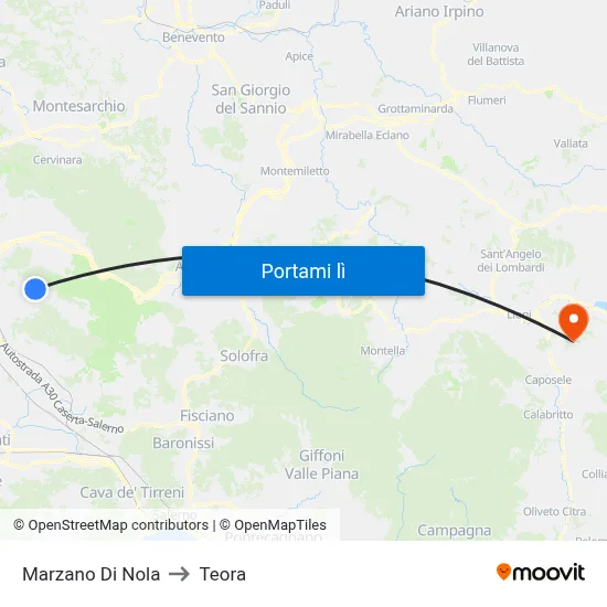 Marzano Di Nola to Teora map