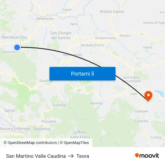San Martino Valle Caudina to Teora map