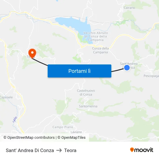Sant' Andrea Di Conza to Teora map