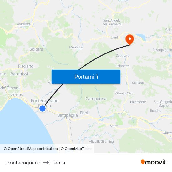 Pontecagnano to Teora map